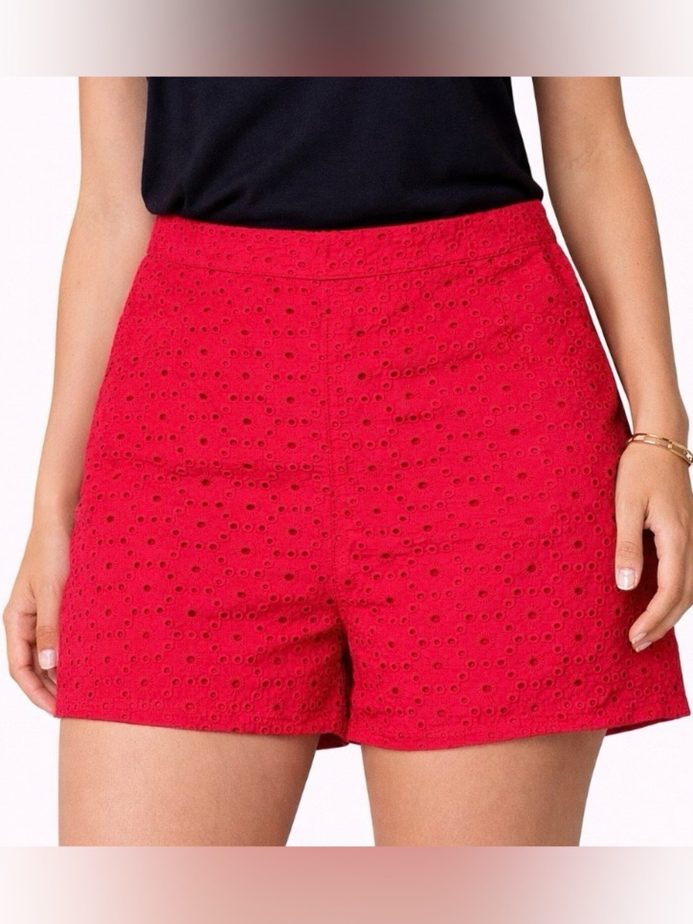 Forever 21 red shorts eyelet patterned zip up SZ SM high waisted lightweight